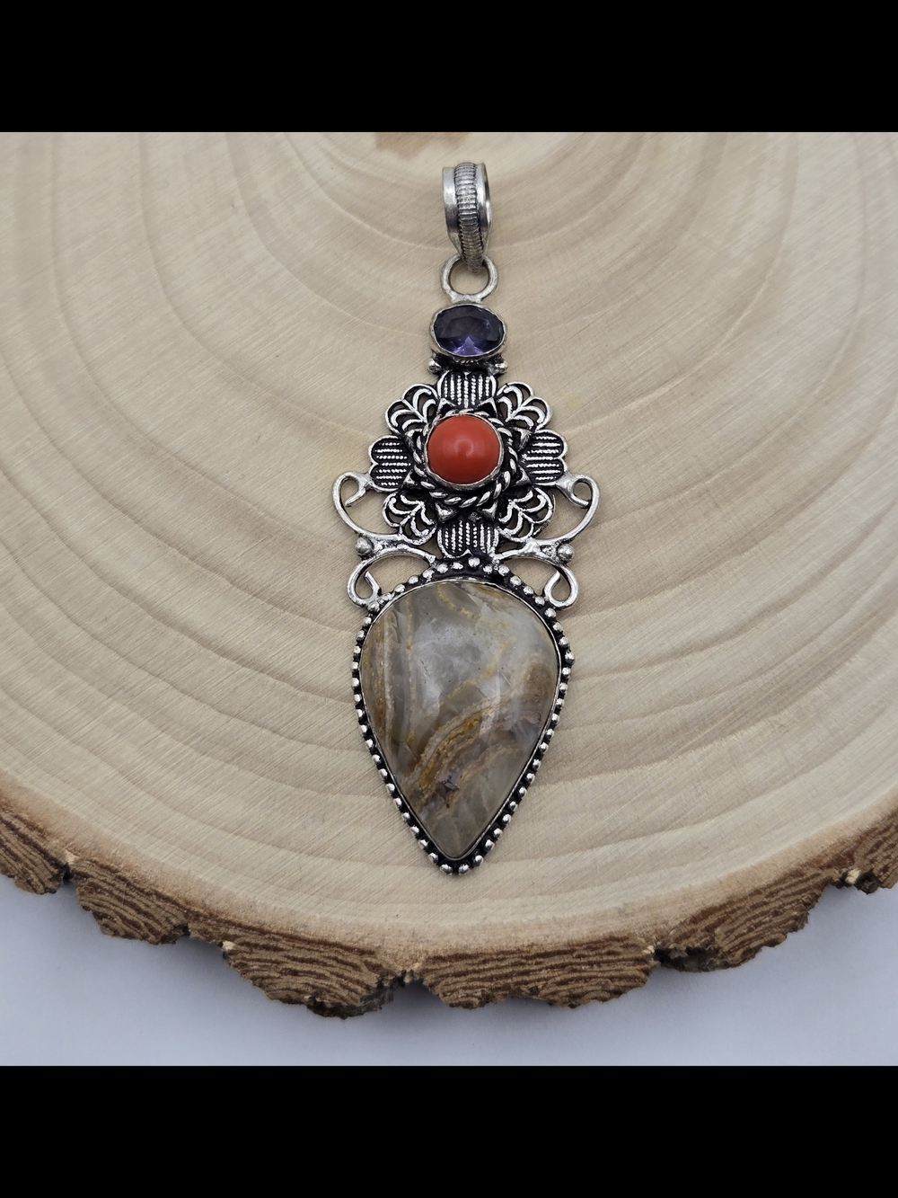 Handmade Silver Gemstone Pendant – New